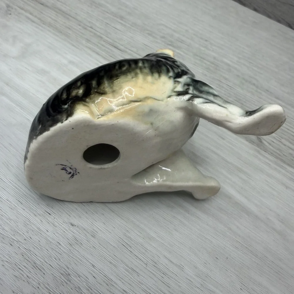Porcelain Dog Figurine Collie Puppy Gray Black Tan Glazed Marked Base 3inch